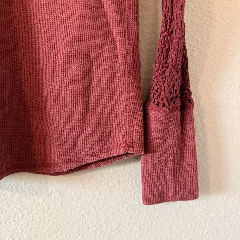Lucky Brand Burgundy Red Boho Cotton Crochet Knit Long Sleeve Top Women's Medium - Picture 4 of 7